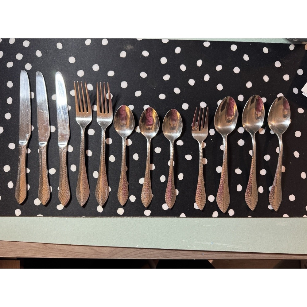 12 Piece Martha Stewart MSE Stainless Steel Hammered Silverware Replacements